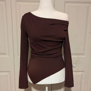 Zara Dark Burgundy Stretch Off-Shoulder Top